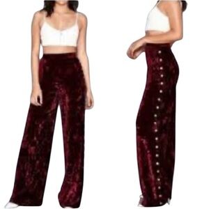 Mistress Rocks Womens Valiant Plum Crushed Velvet Studded Palazzo‎ Pants NEW